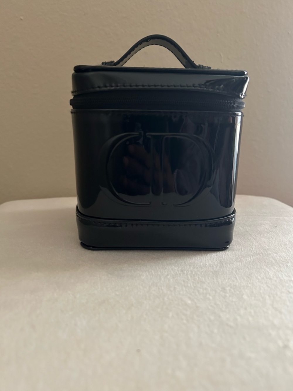 Christian Dior Black shiny top handle cosmetic bag